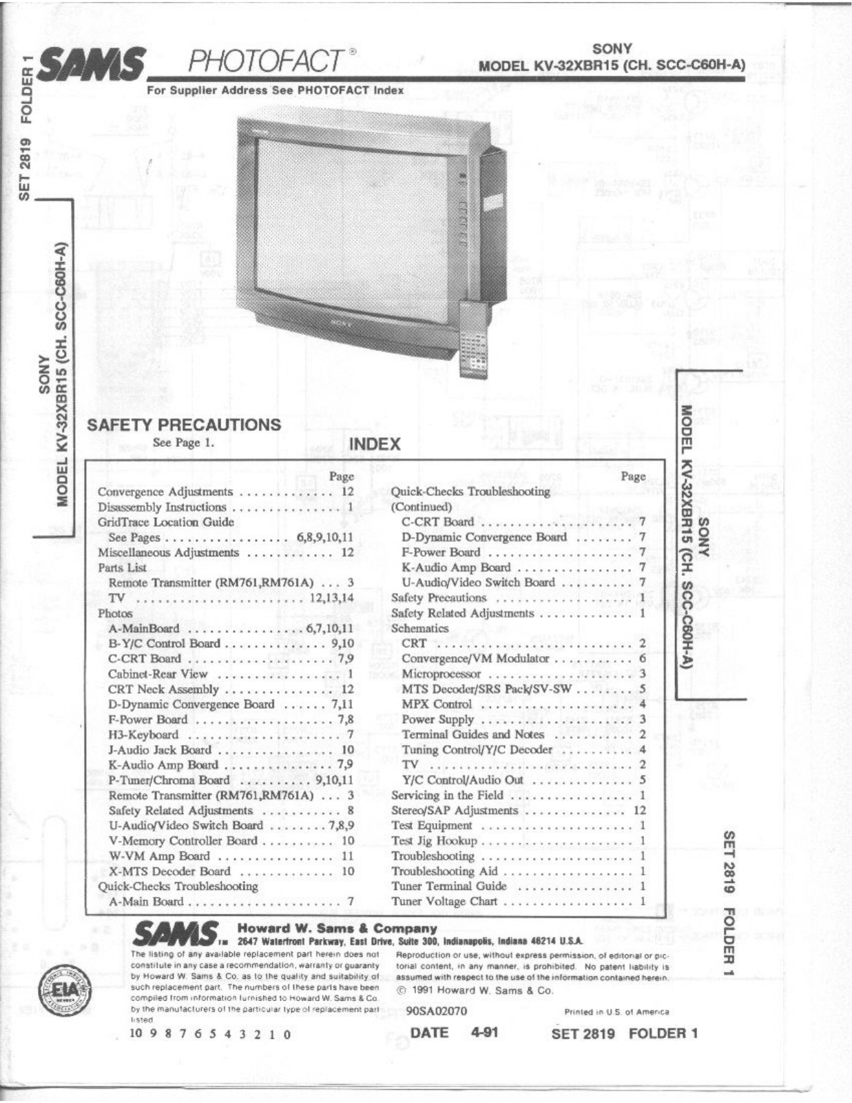 Sony kv 32xbr15 Service Manual