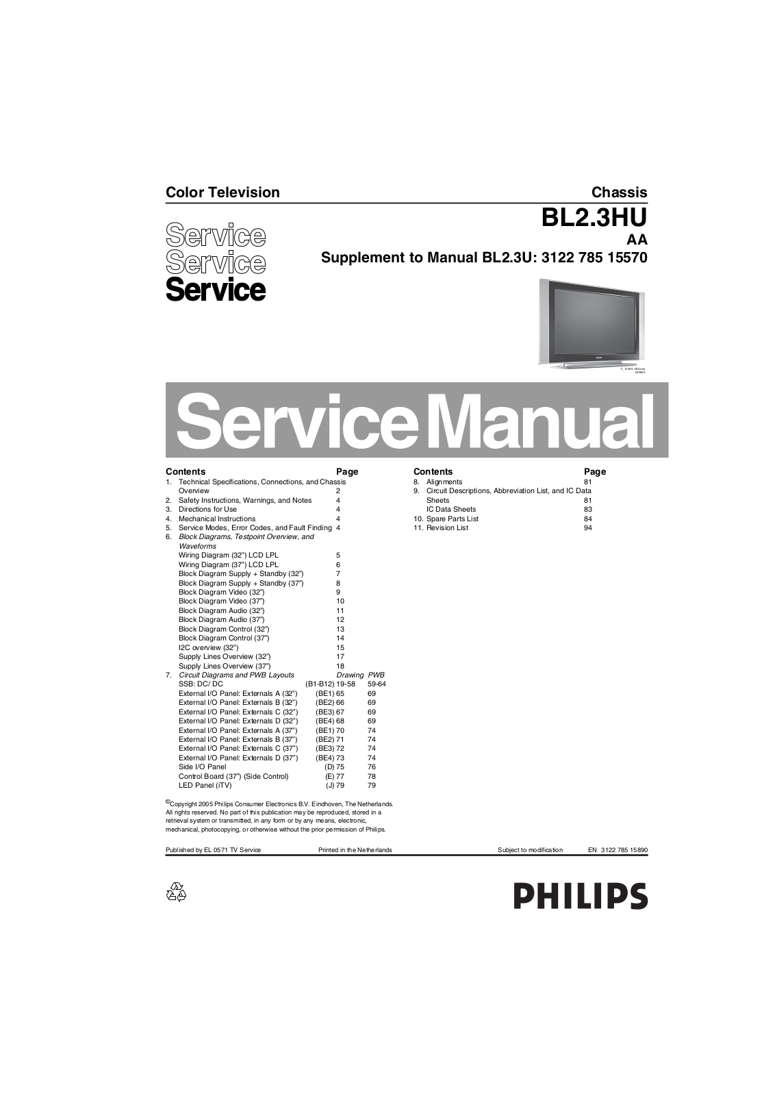 Philips BL2.3HU Schematic