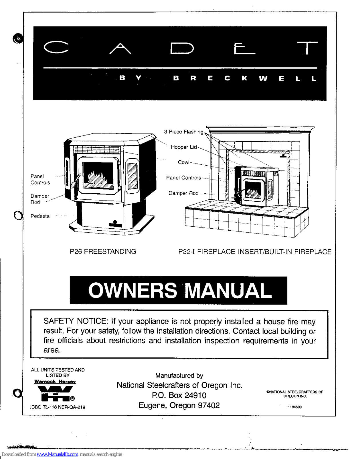 Breckwell Cadet P26, Cadet P32I Owner's Manual