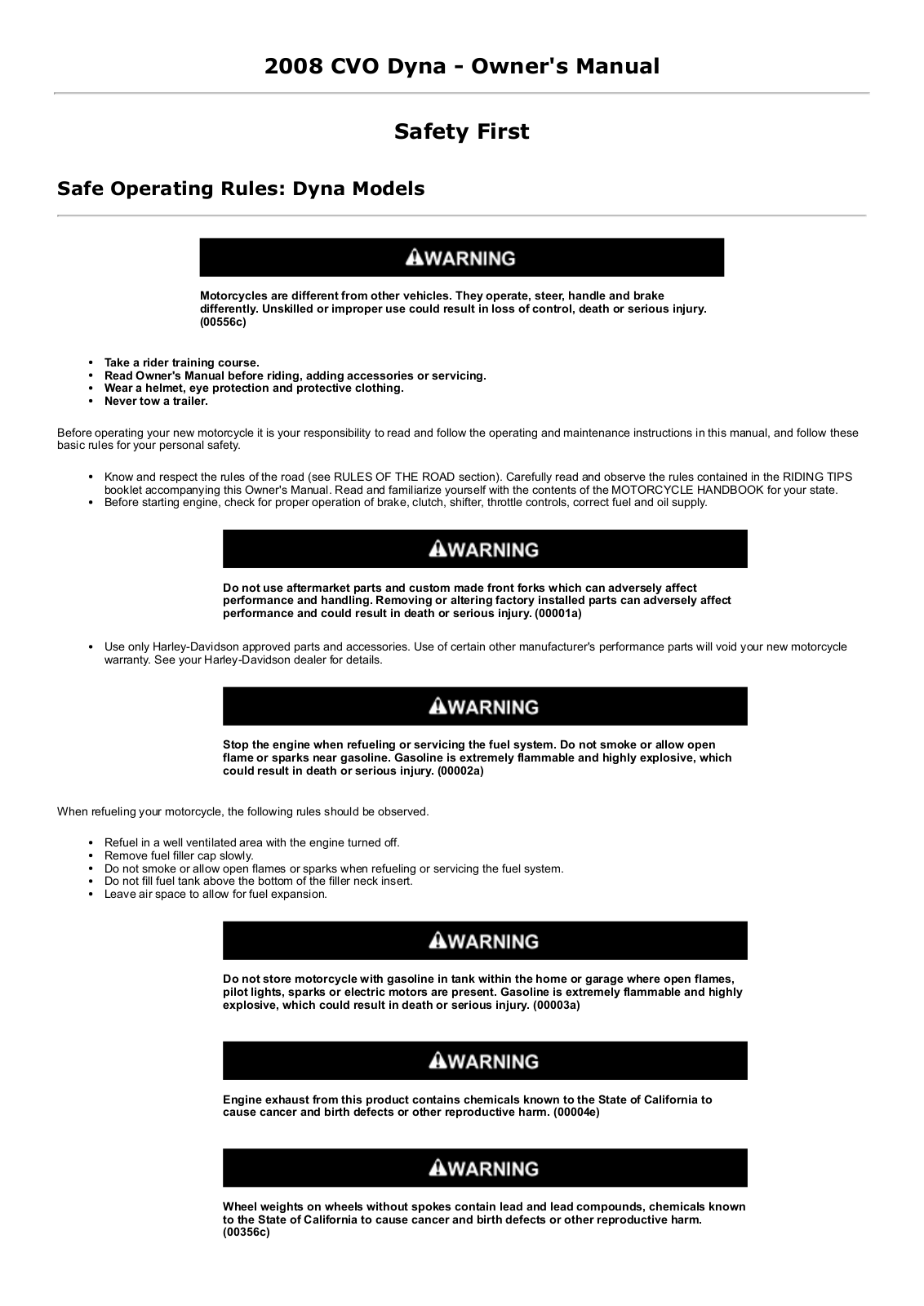 Harley Davidson CVO Dyna 2008 Owner's manual