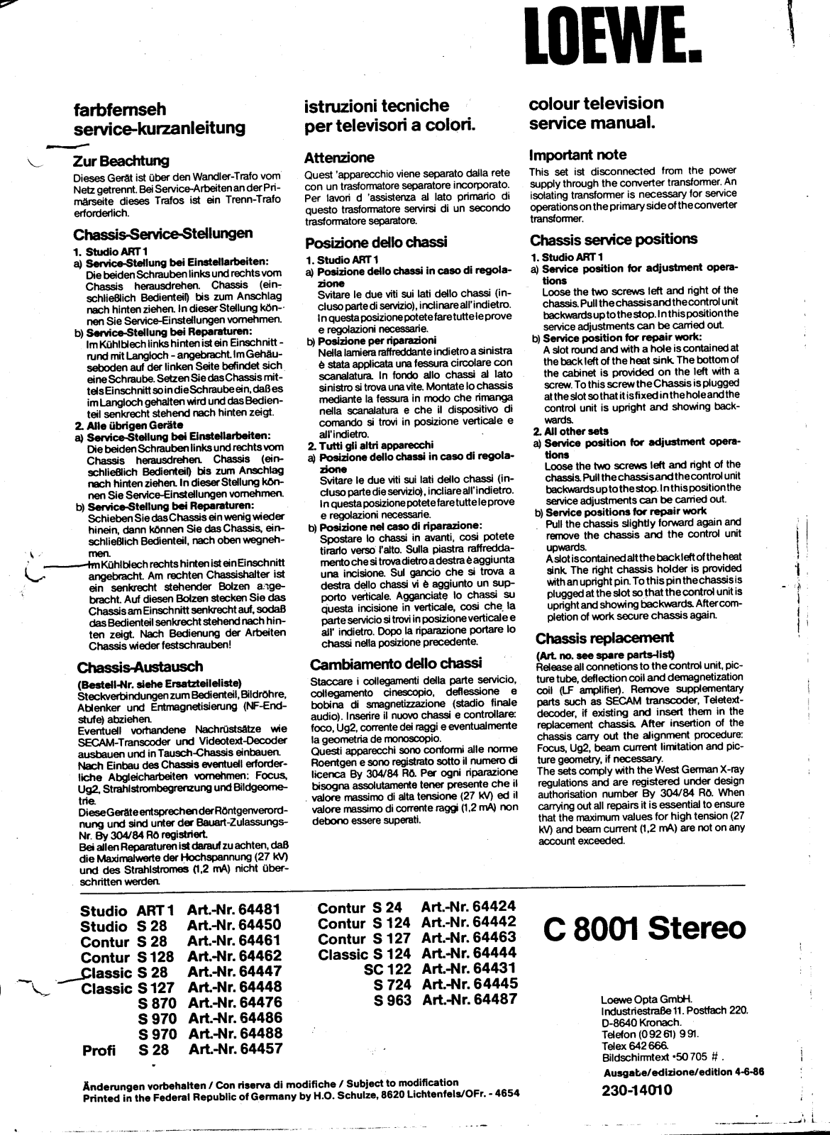 Loewe C8001 Schematic