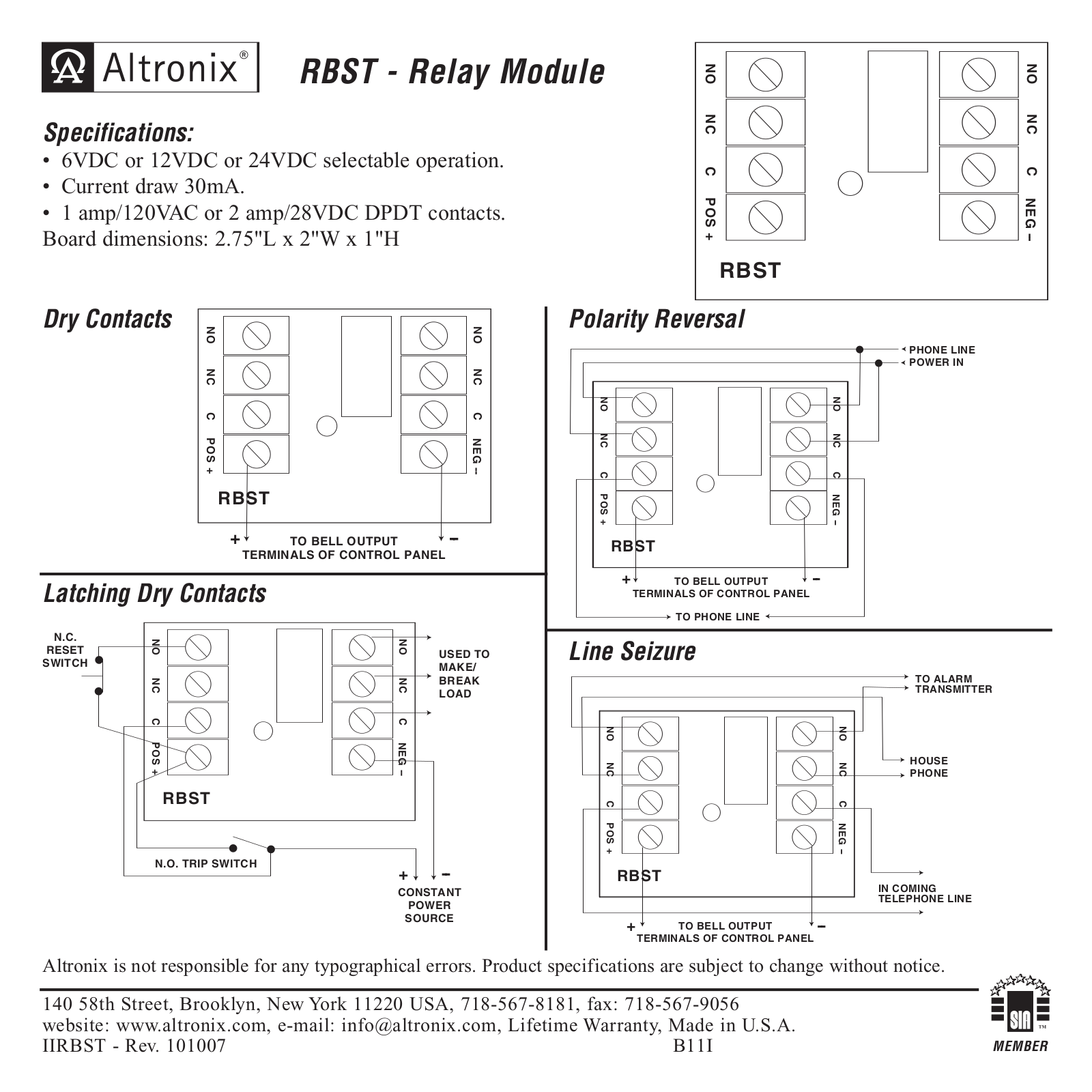 Altronix RBST Installation Instructions