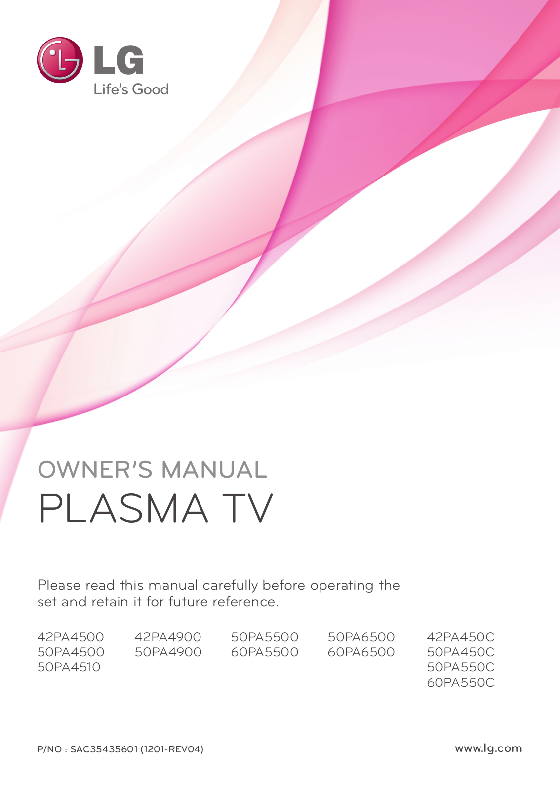 LG 42PA4500, 50PA4900, 50PA450C, 42PA4900, 50PA5500 User Manual