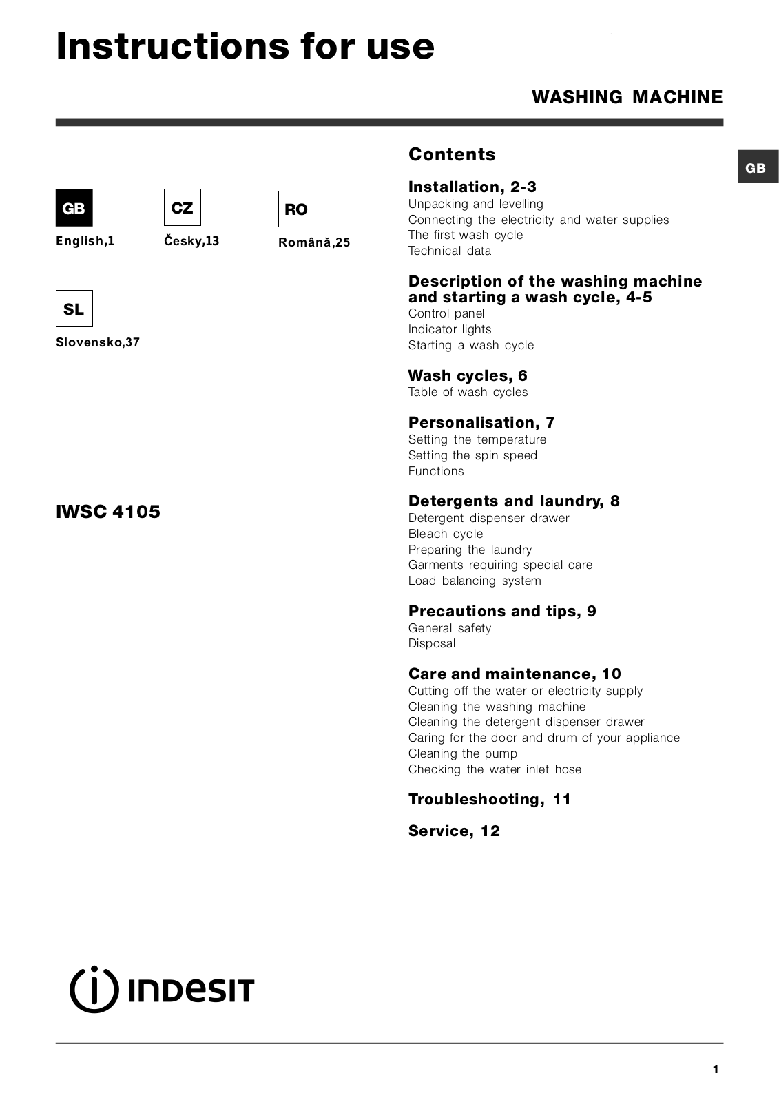 Indesit IWSC 4105 User Manual