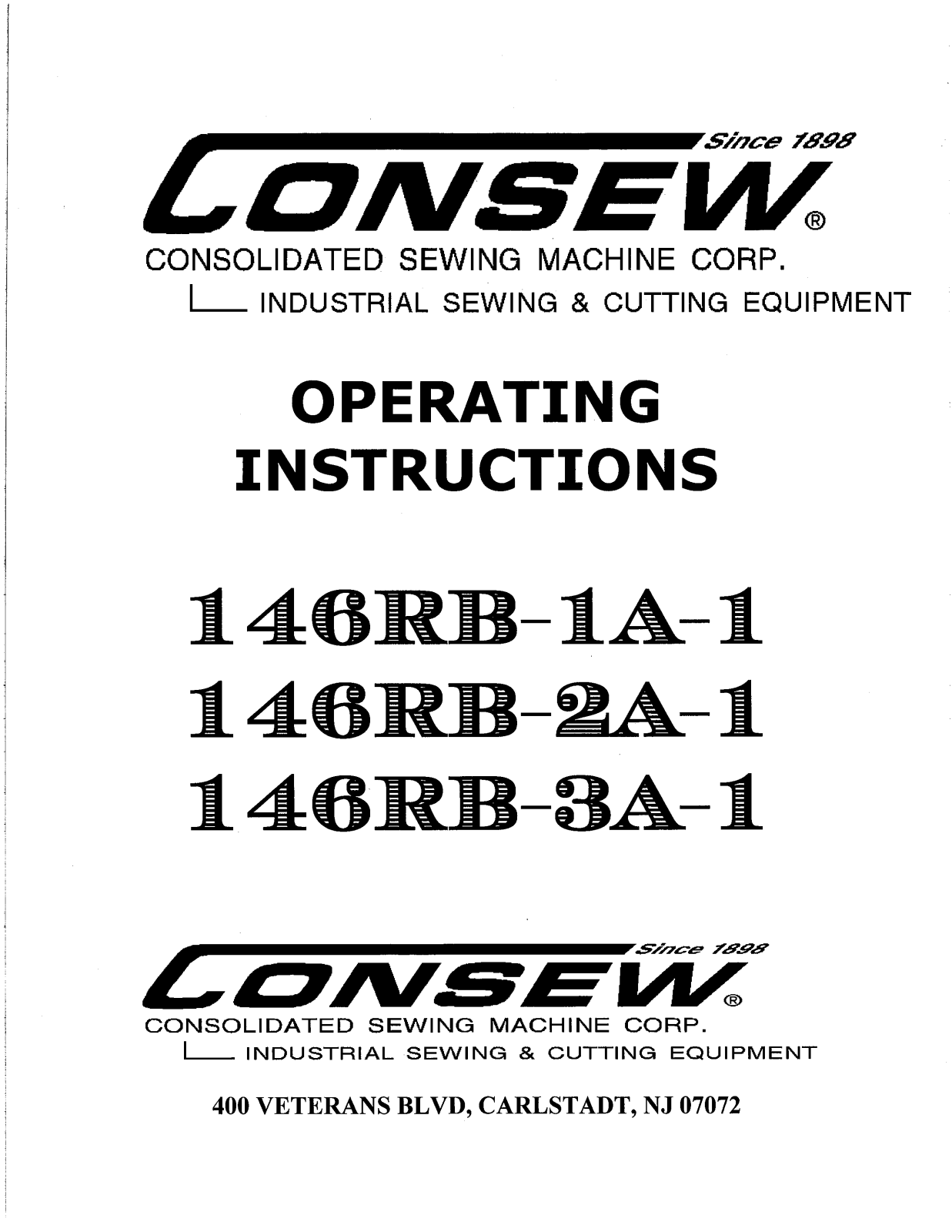 CONSEW 146RB-1A-1, 146RB-2A-1, 146RB-3A-1 Operating Instruction