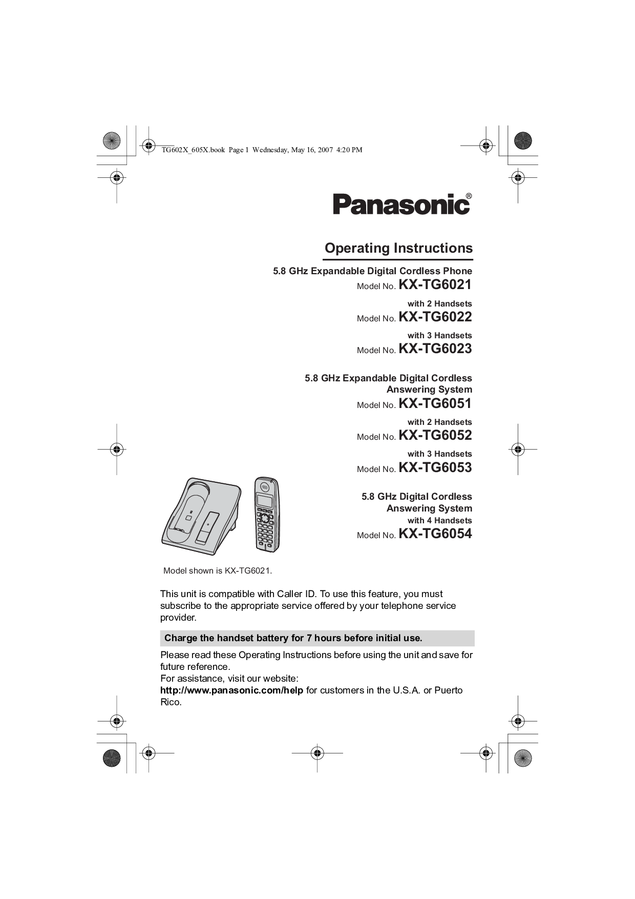 Panasonic KX-TG6022, KX-TG6052, KX-TG6051, KX-TG6021, KX-TG6053 User Manual