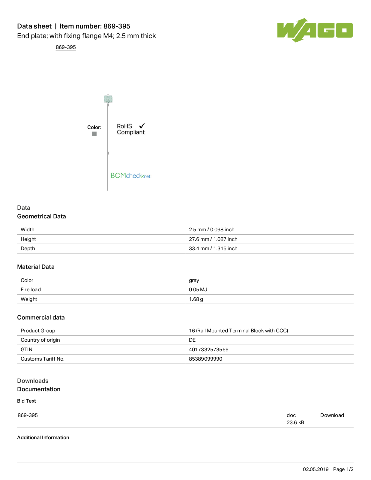 Wago 869-395 Data Sheet