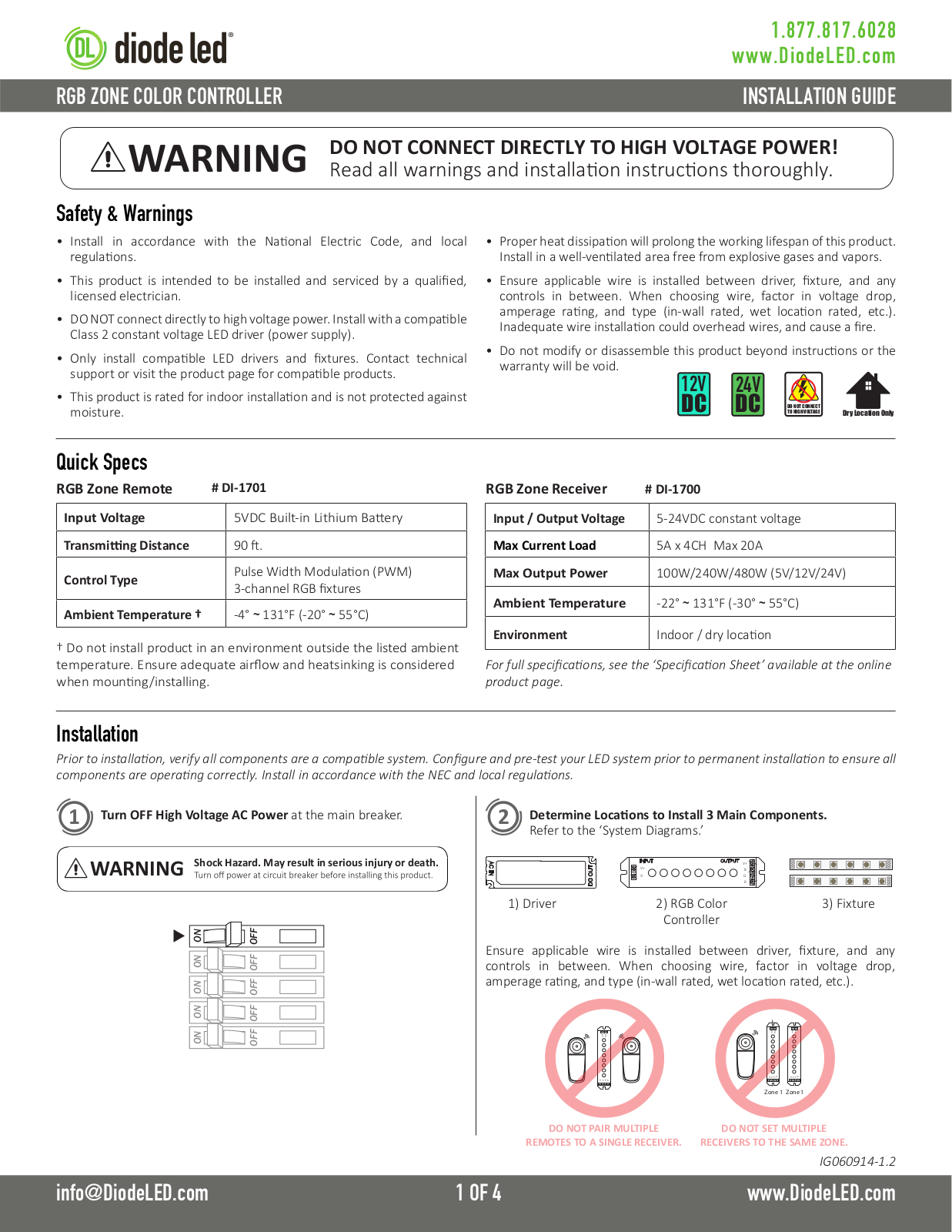 Diode LED RGB Zone Control User Manual