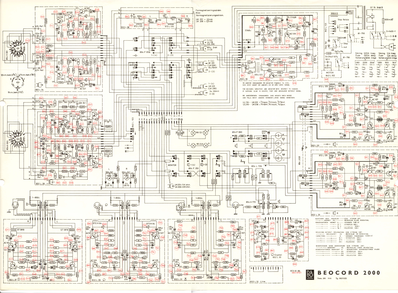 Bang and Olufsen Beocord 2000 R Schematic