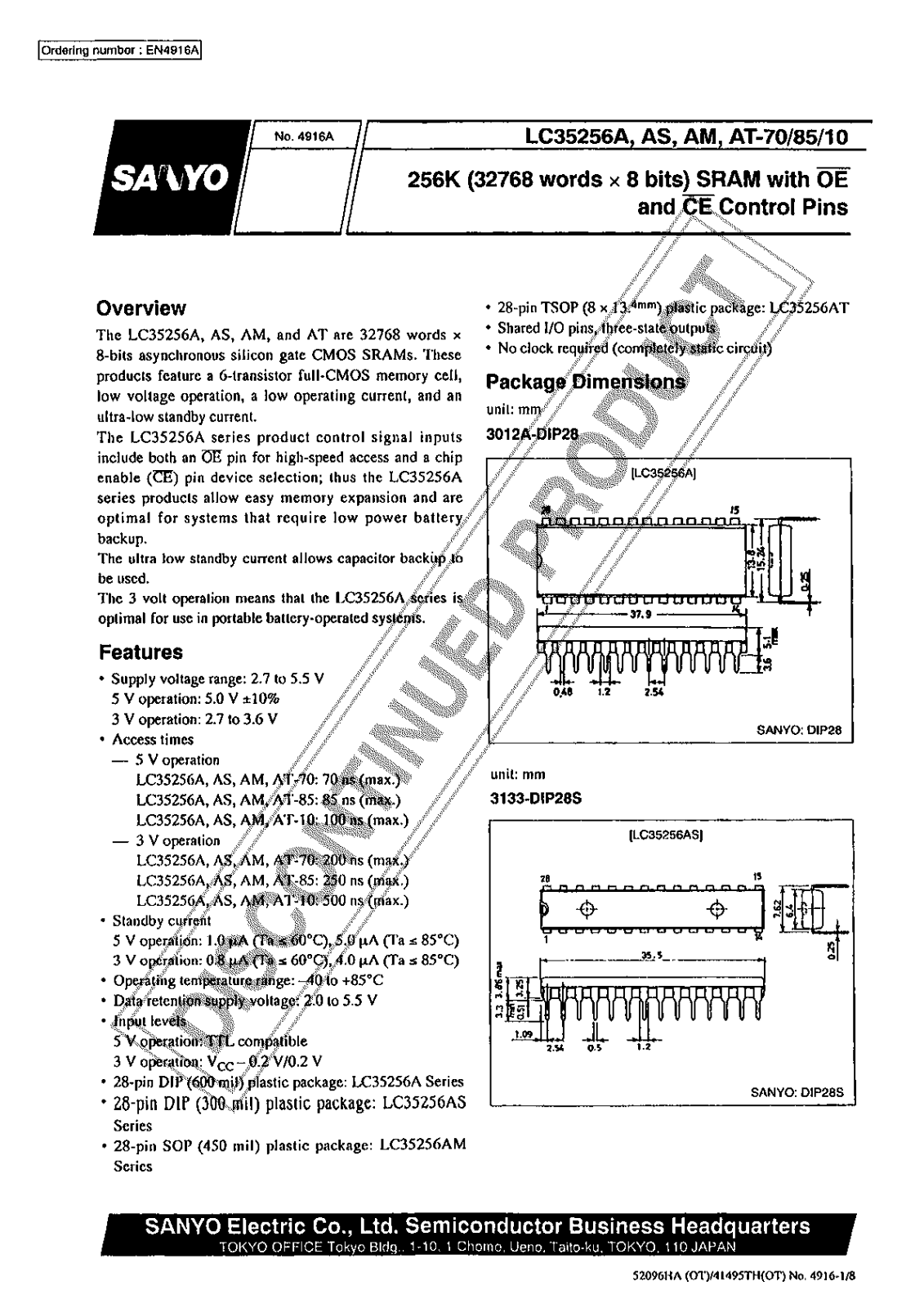 Sanyo LC35256AM-70 Specifications