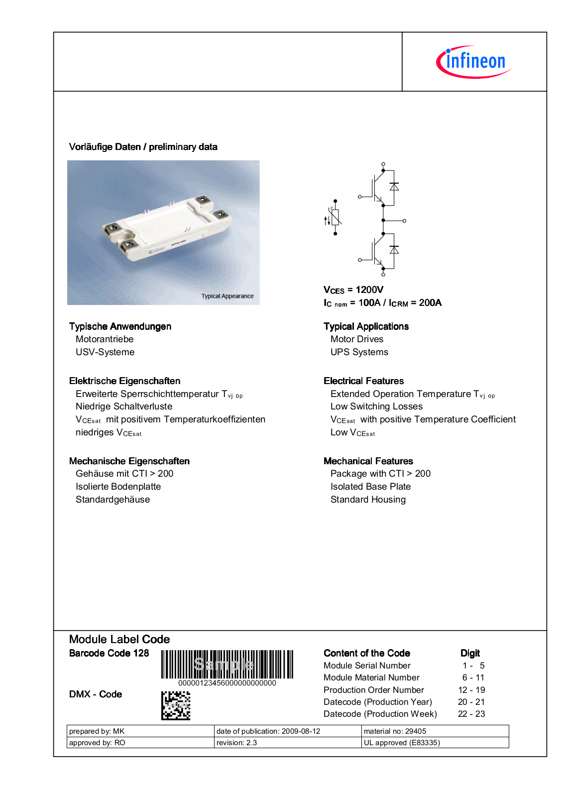 Infineon FF100R12MT4 Data Sheet