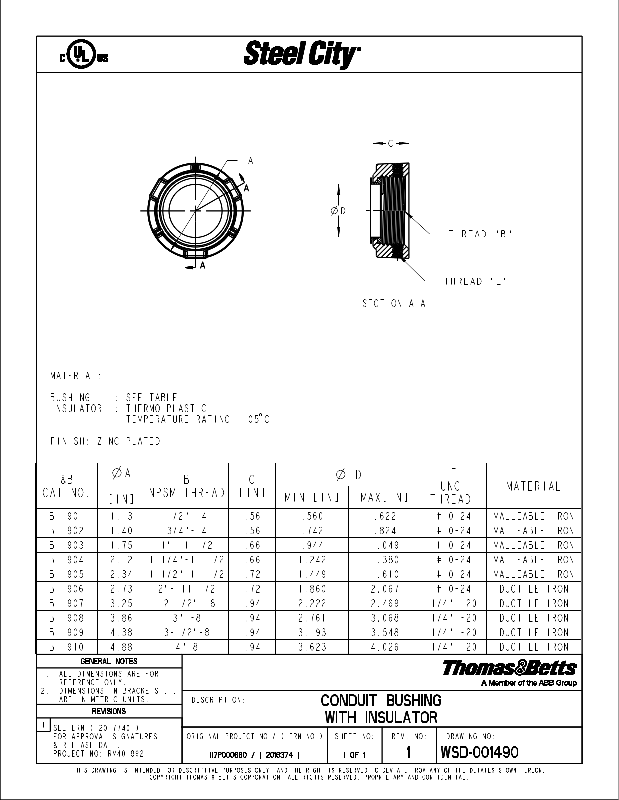 Thomas & Betts BG801L Reference Drawing - ManualMachine.com