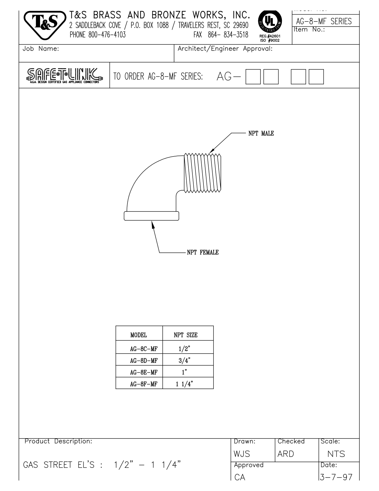 T&S Brass AG-8C-MF User Manual