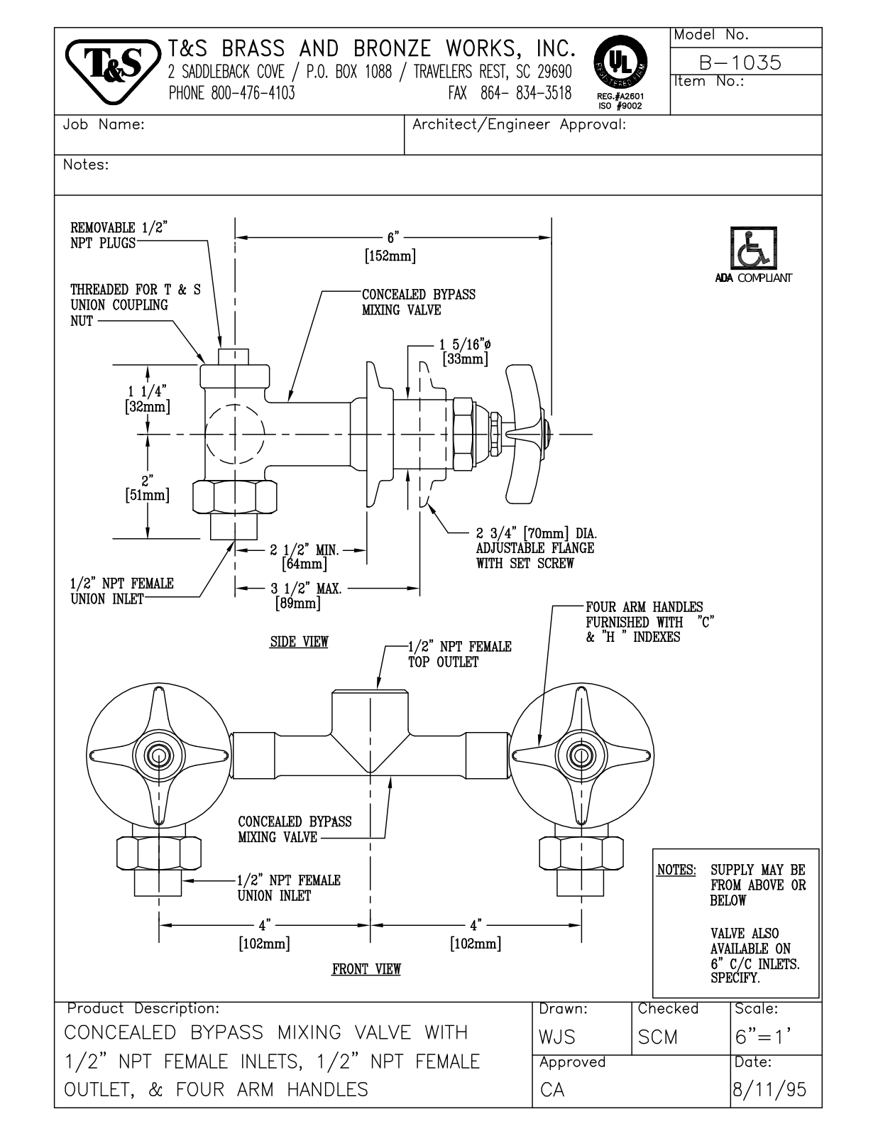 T & S Brass & Bronze Works B-1035 General Manual