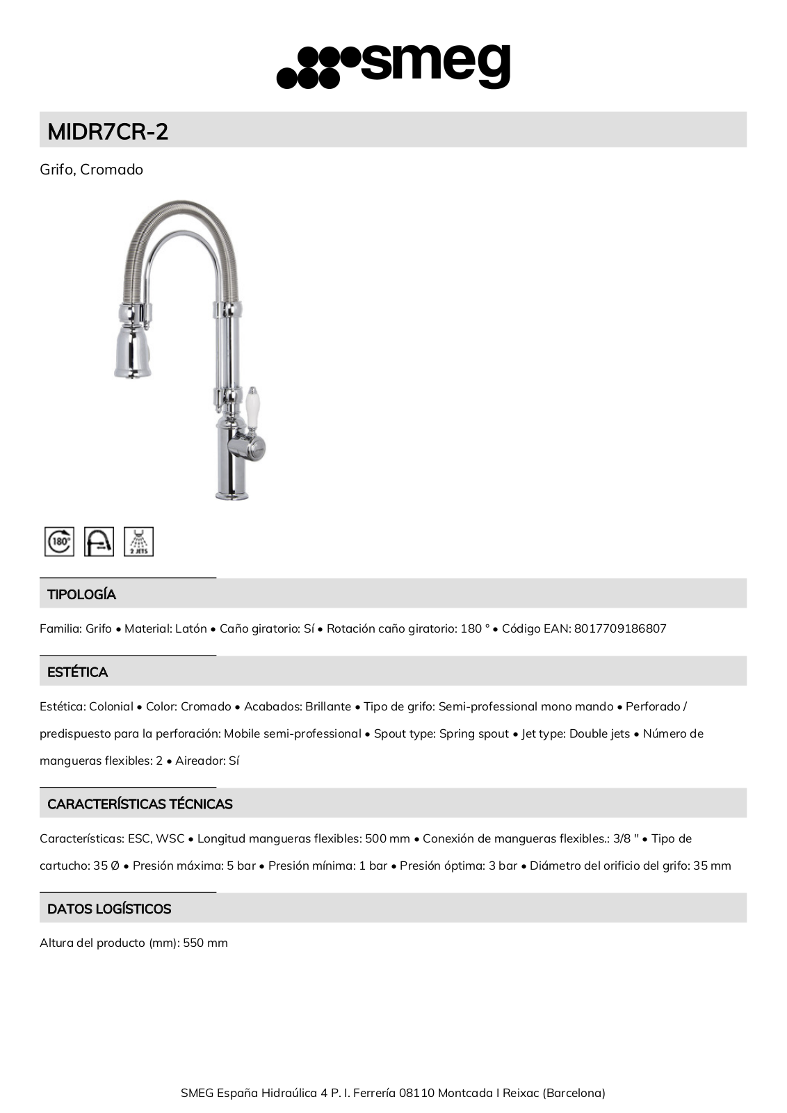 Smeg MIDR7CR-2 Product Information Sheet