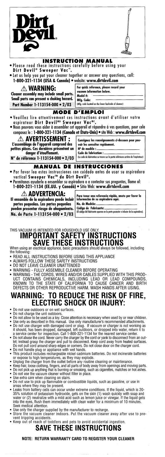 DIRTDEVIL M083000 User Manual - ManualMachine.com