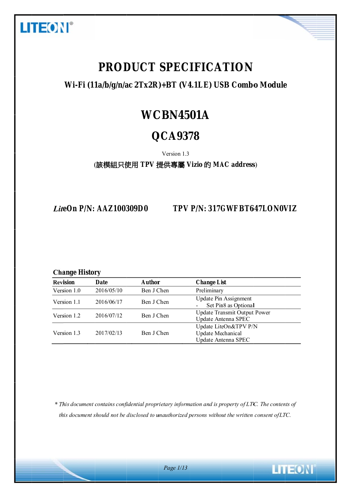 LITE ON TECHNOLOGY WCBN4501A User Manual