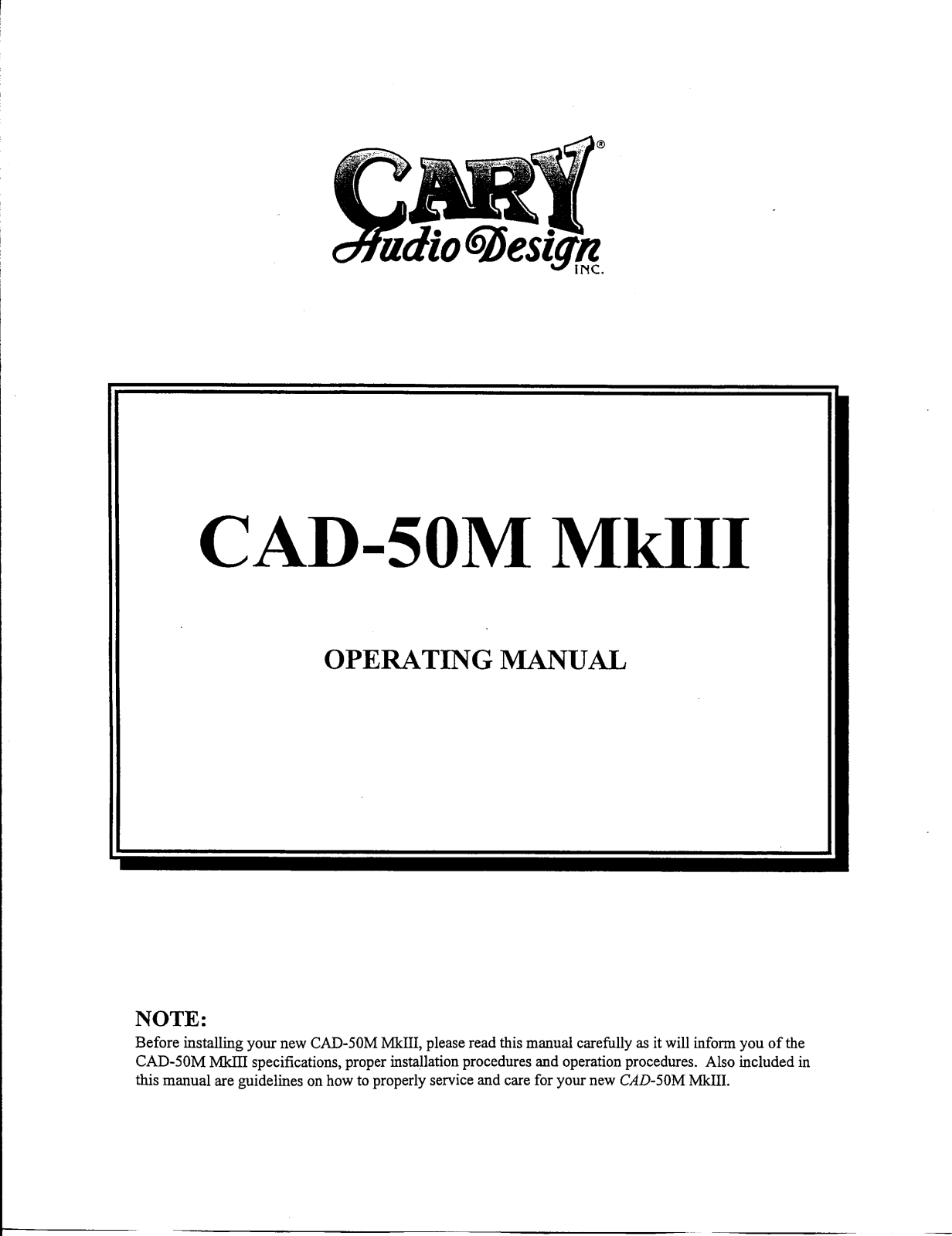 Cary Audio CAD 50M MkIII Owner's Manual