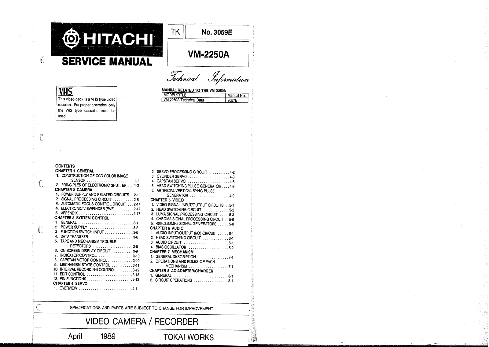 Hitachi VM2250A Service Manual