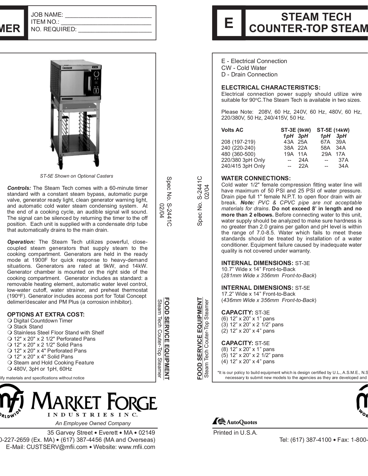 Market Forge ST-3E User Manual