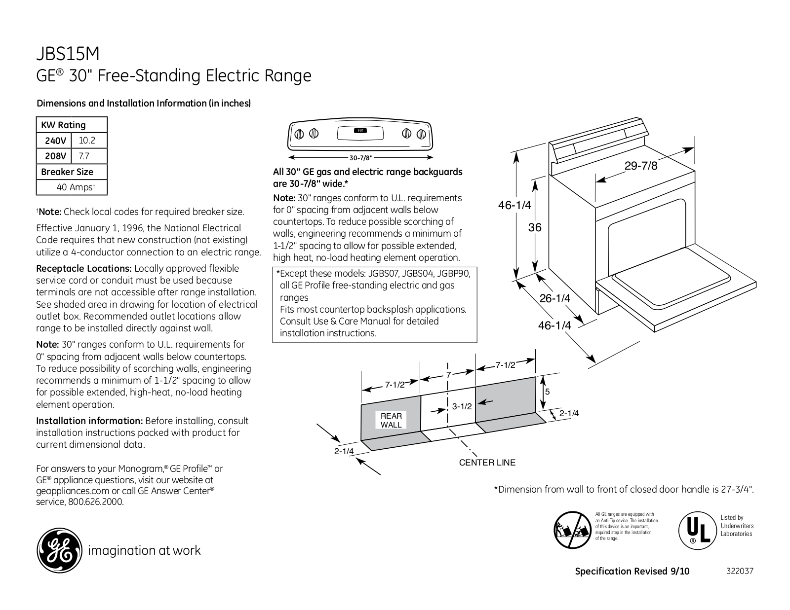 General Electric JBS15MBB User Manual