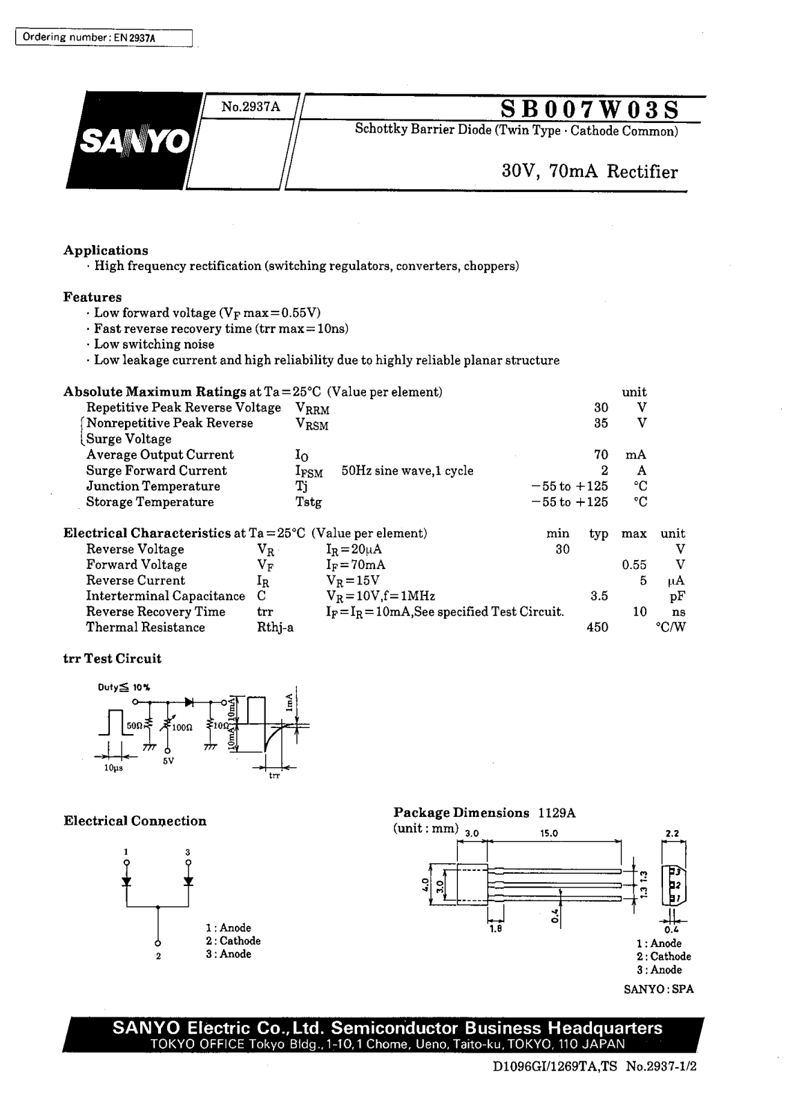 SANYO SB007W03S Datasheet