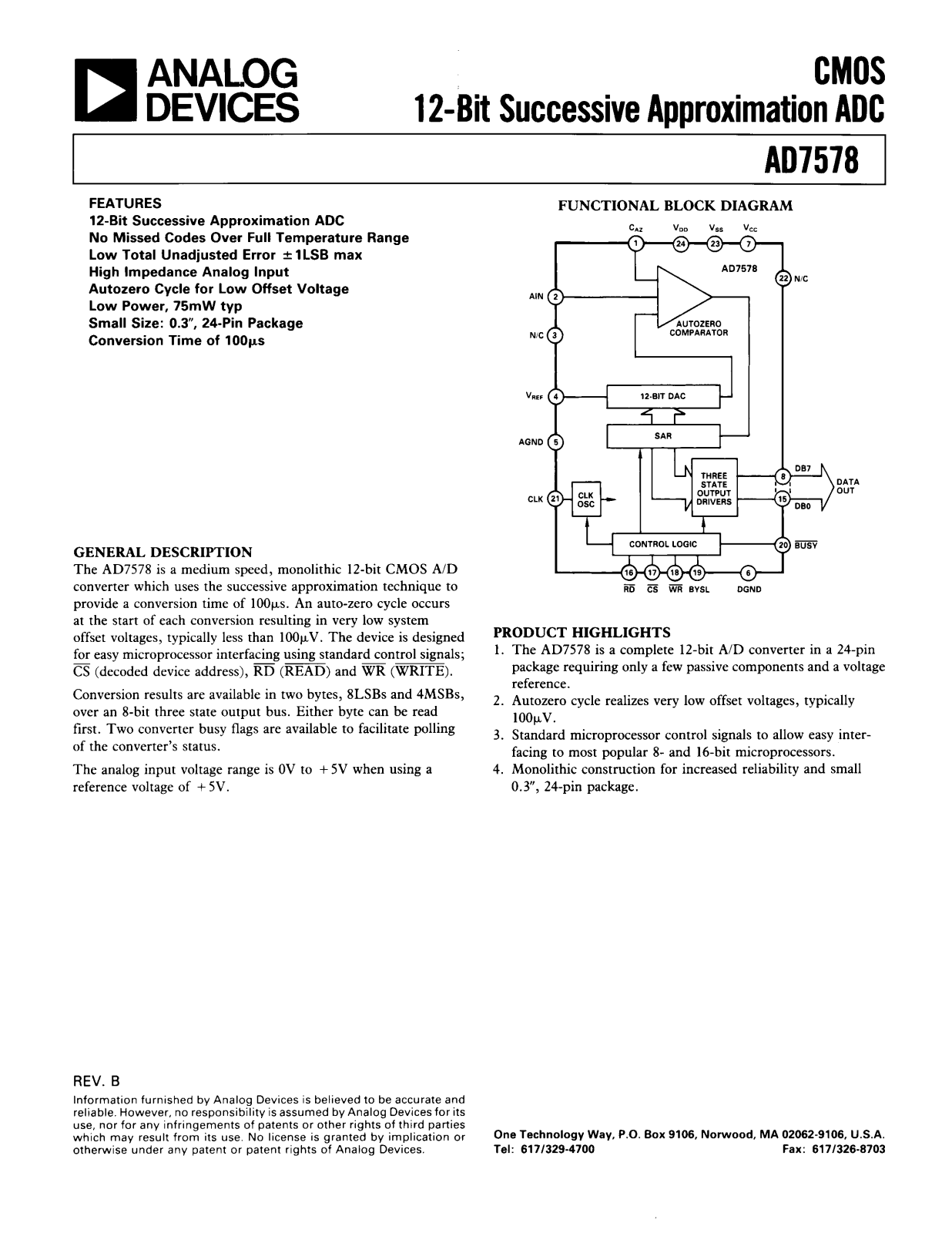 Analog Devices AD7578TQ, AD7578KN, AD7578BQ Datasheet