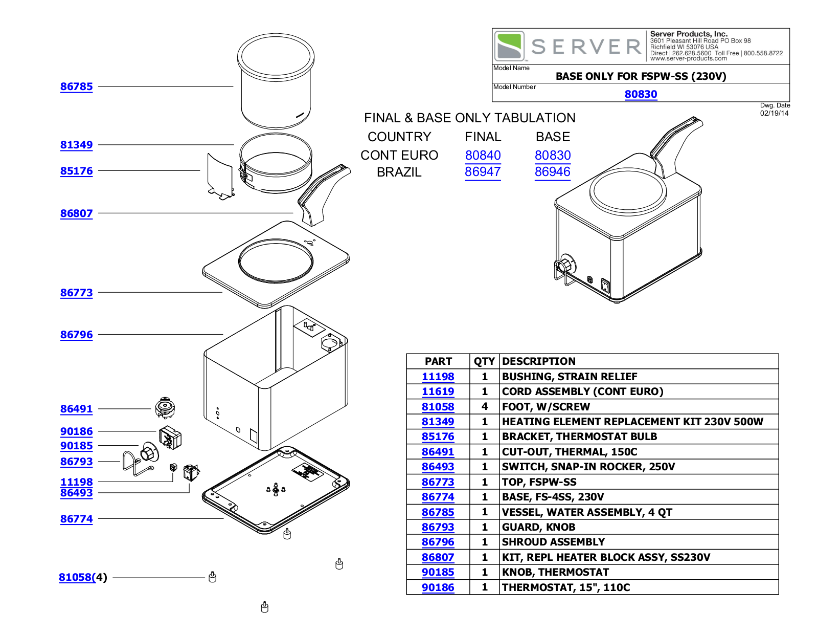 Server 80830 Parts Manual