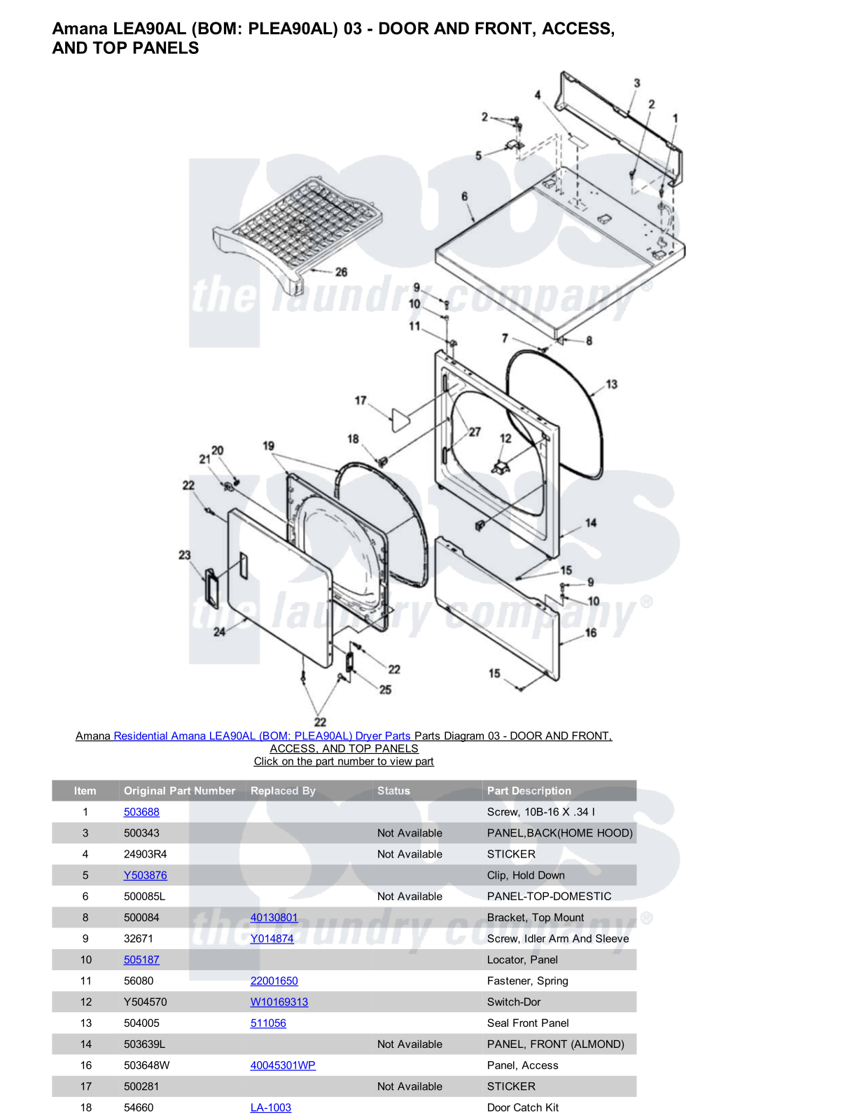 Amana LEA90AL Parts Diagram