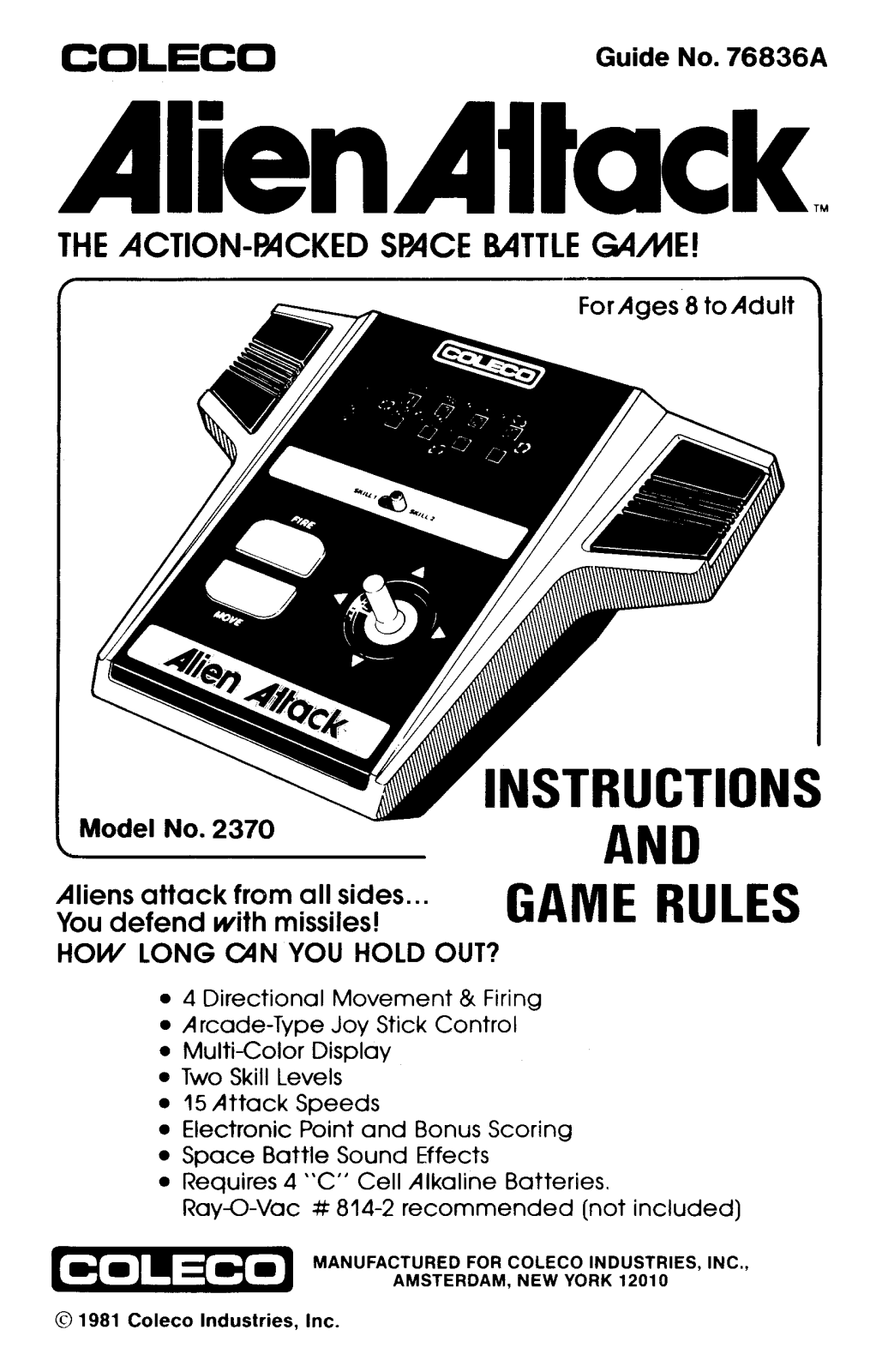 Coleco Alien Attack User Guide