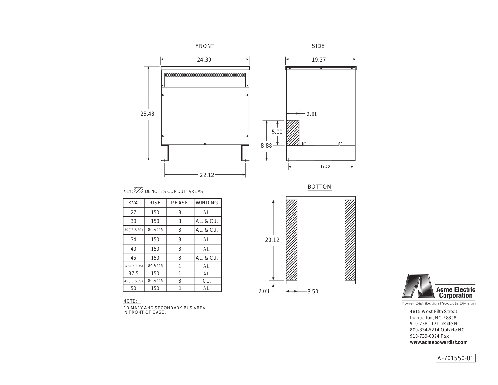 Acme Electric DTFA-027-4S Dimensional Sheet