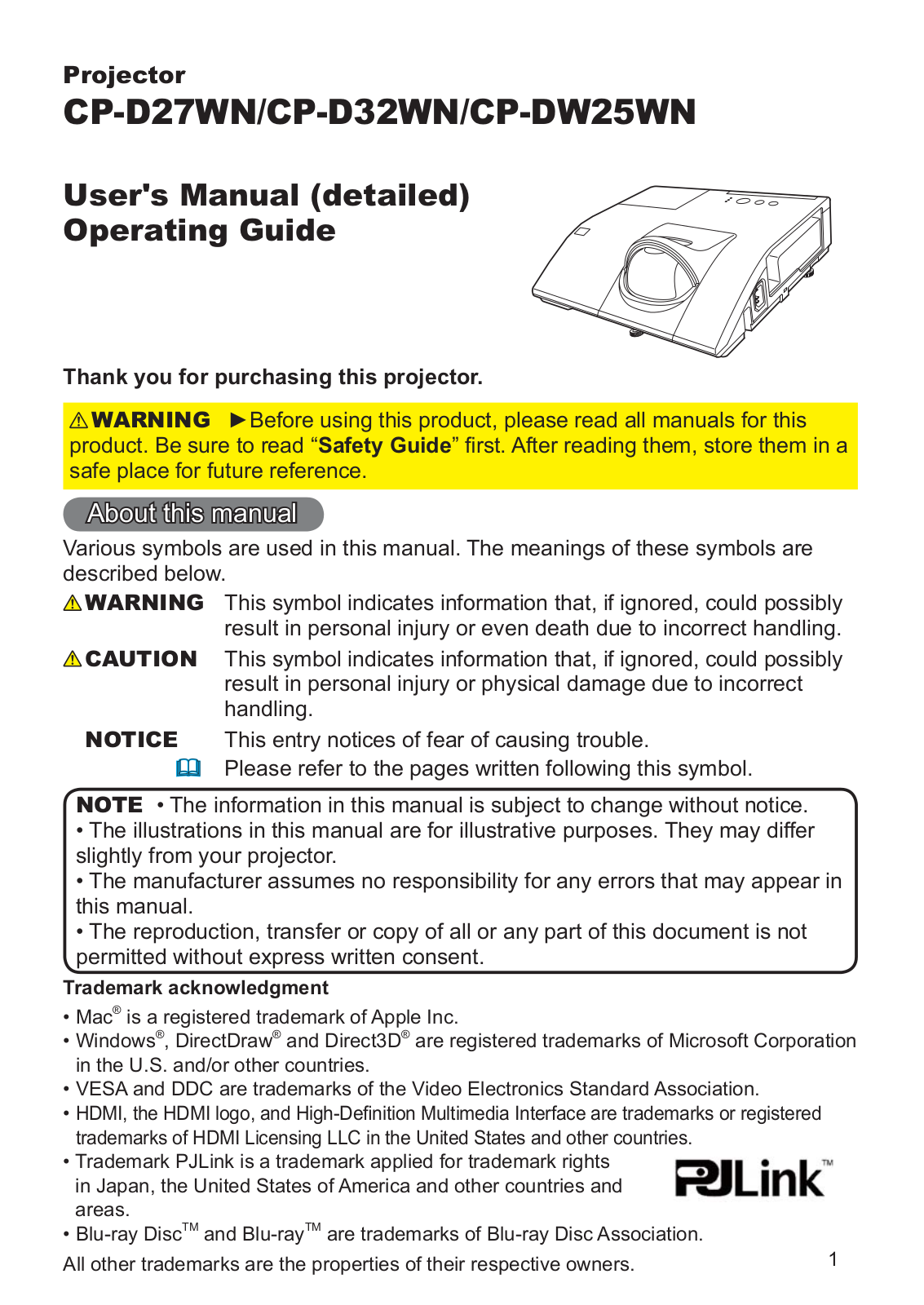 Hitachi CP-D27WN User Manual