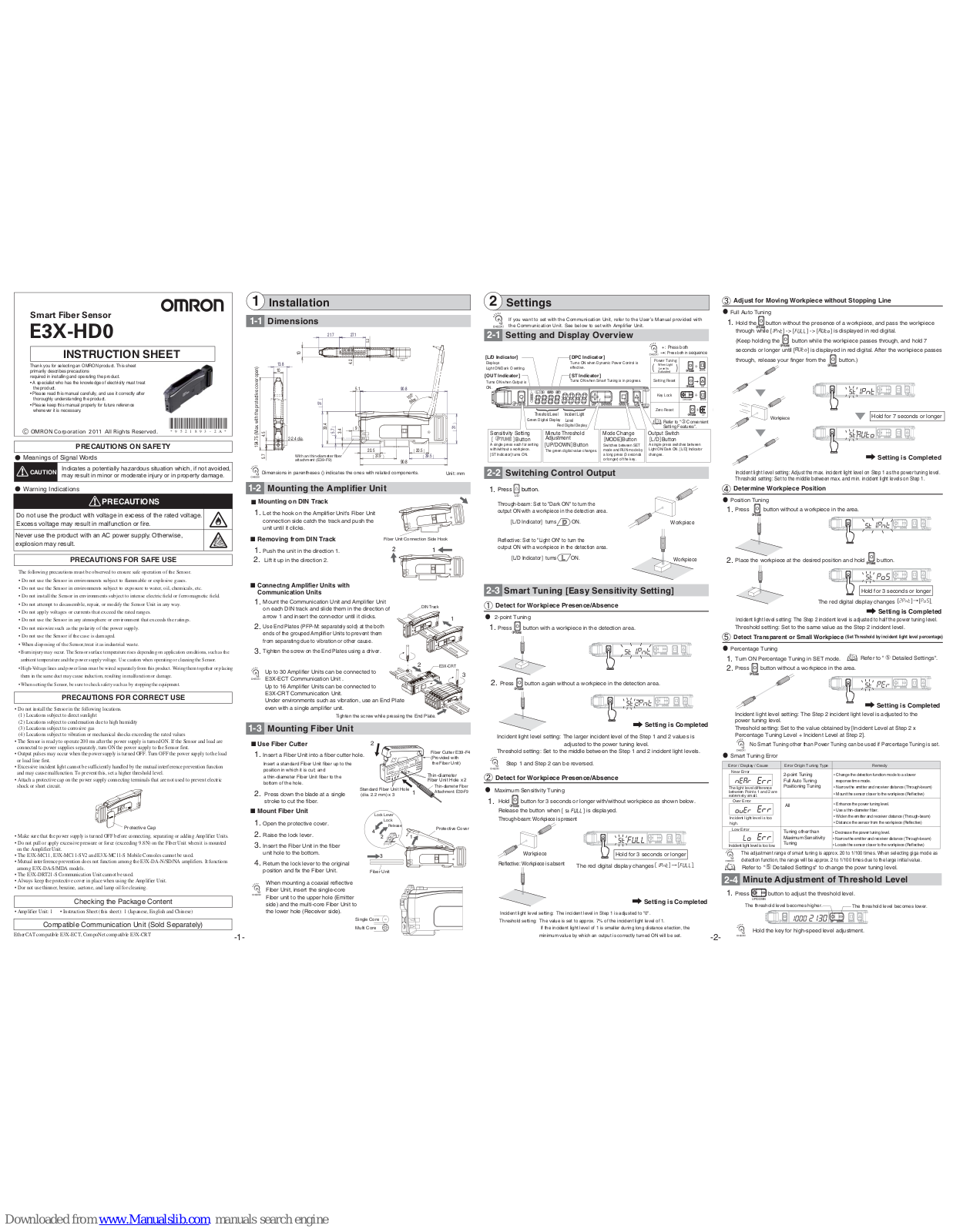 Omron E3X-HD0 Instruction Sheet - ManualMachine.com
