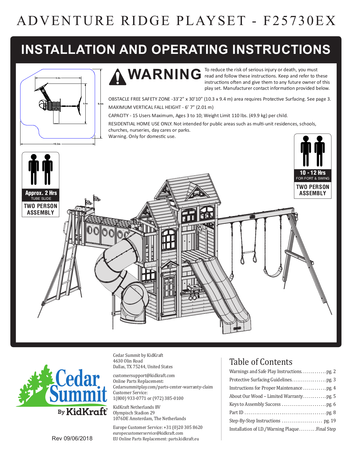 KidKraft Cedar Summit Adventure Ridge Playset Installation And Operating Instructions Manual