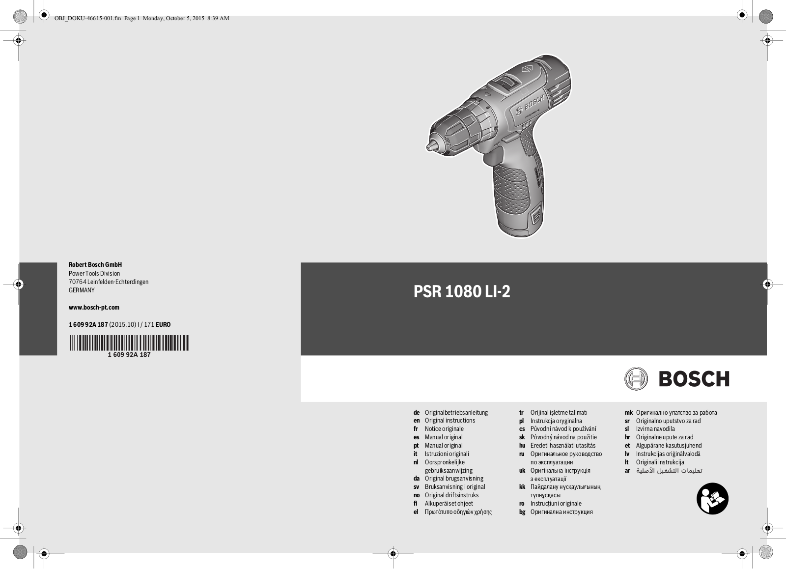 Bosch PSR 1080 LI-2 User Manual