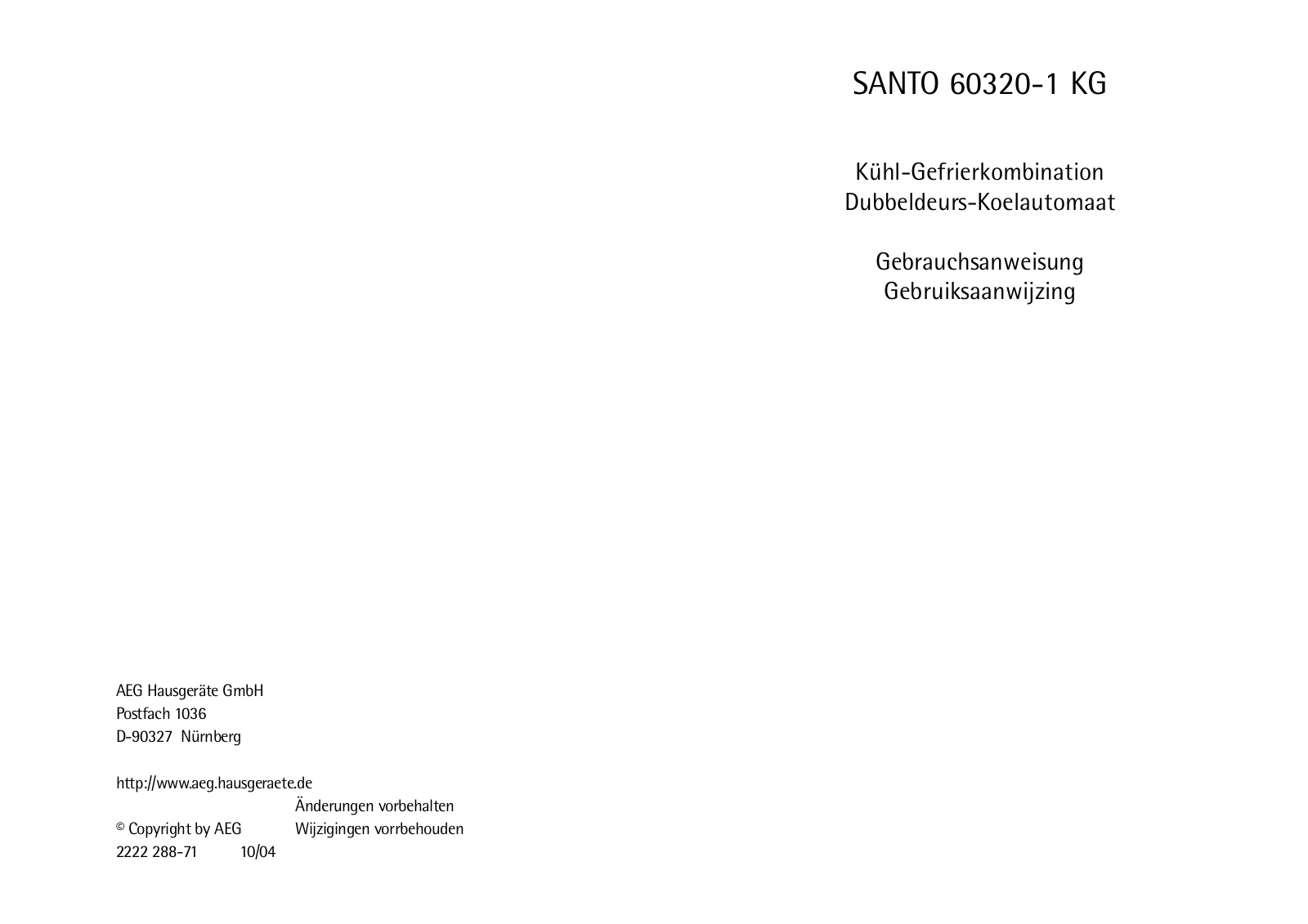 AEG SANTO 60320-1 KG User Manual