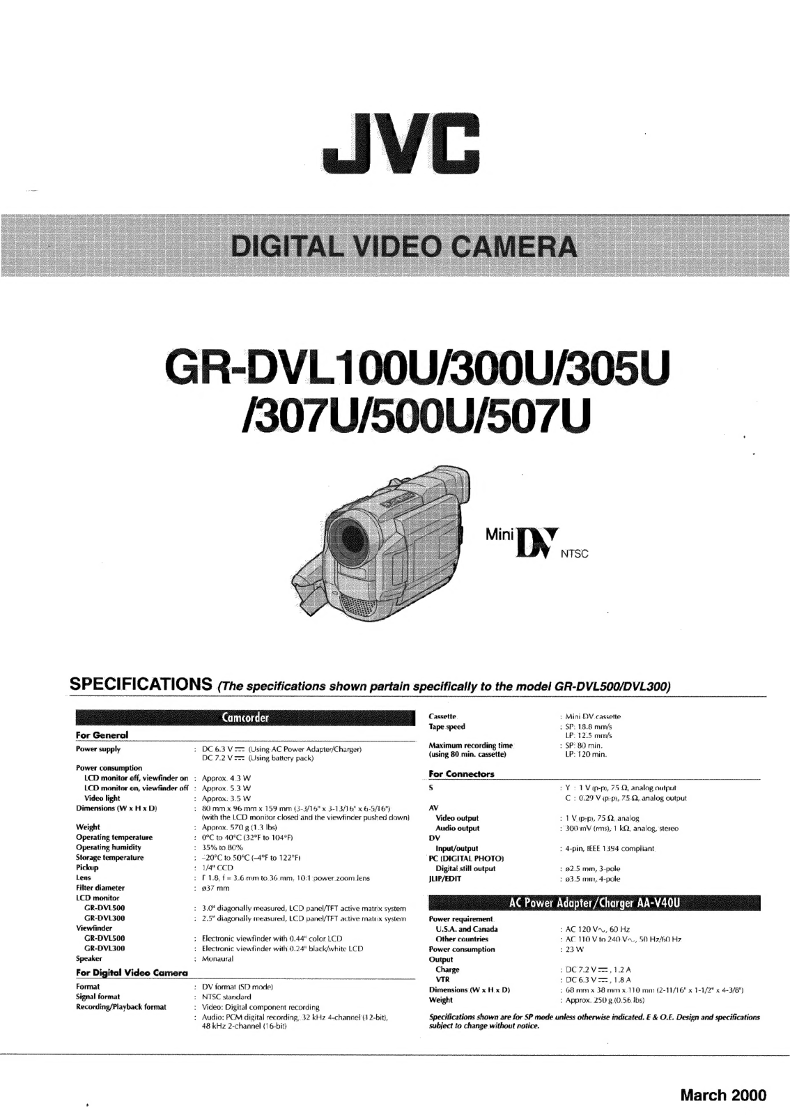 JVC GR-DVL100U, GR-DVL300U, GR-DVL305U, GR-DVL307U, GR-DVL500U User Manual