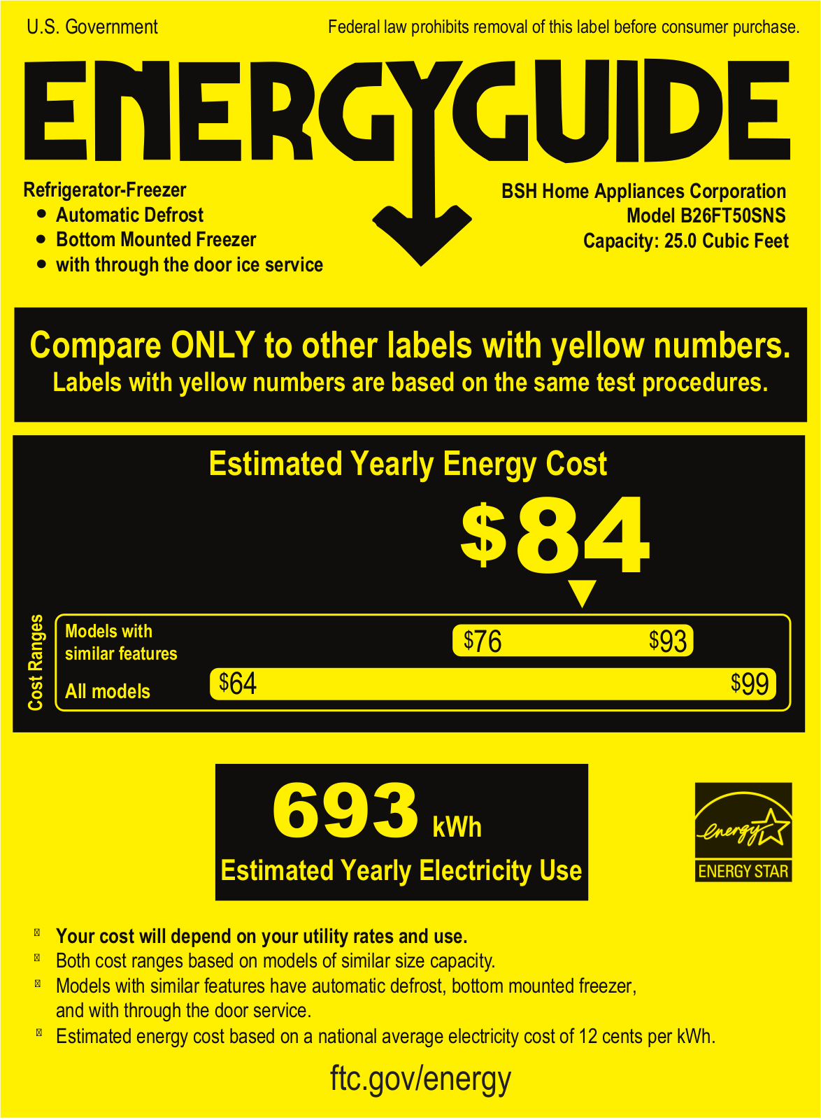 Bosch B26FT50SNS Energy Guide