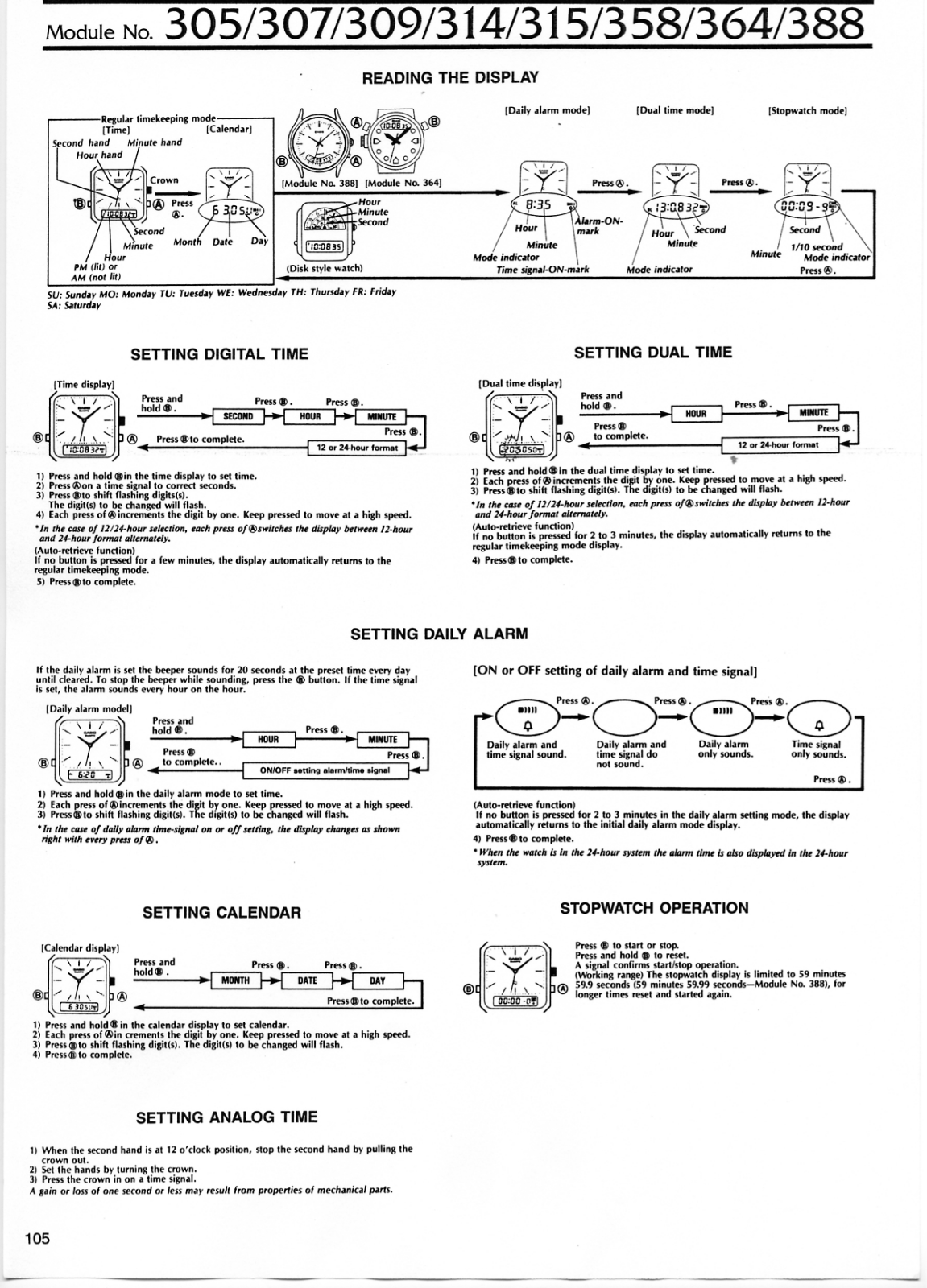 Casio QW-315, QW-358, QW-305, QW-364, QW-307 User Manual