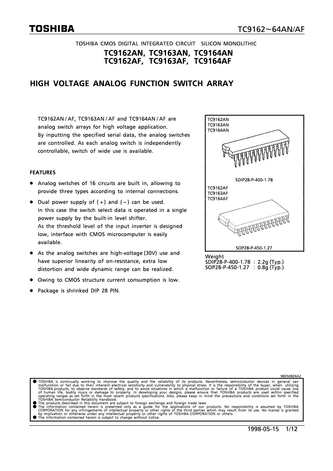 Toshiba TC9162AN Datasheet