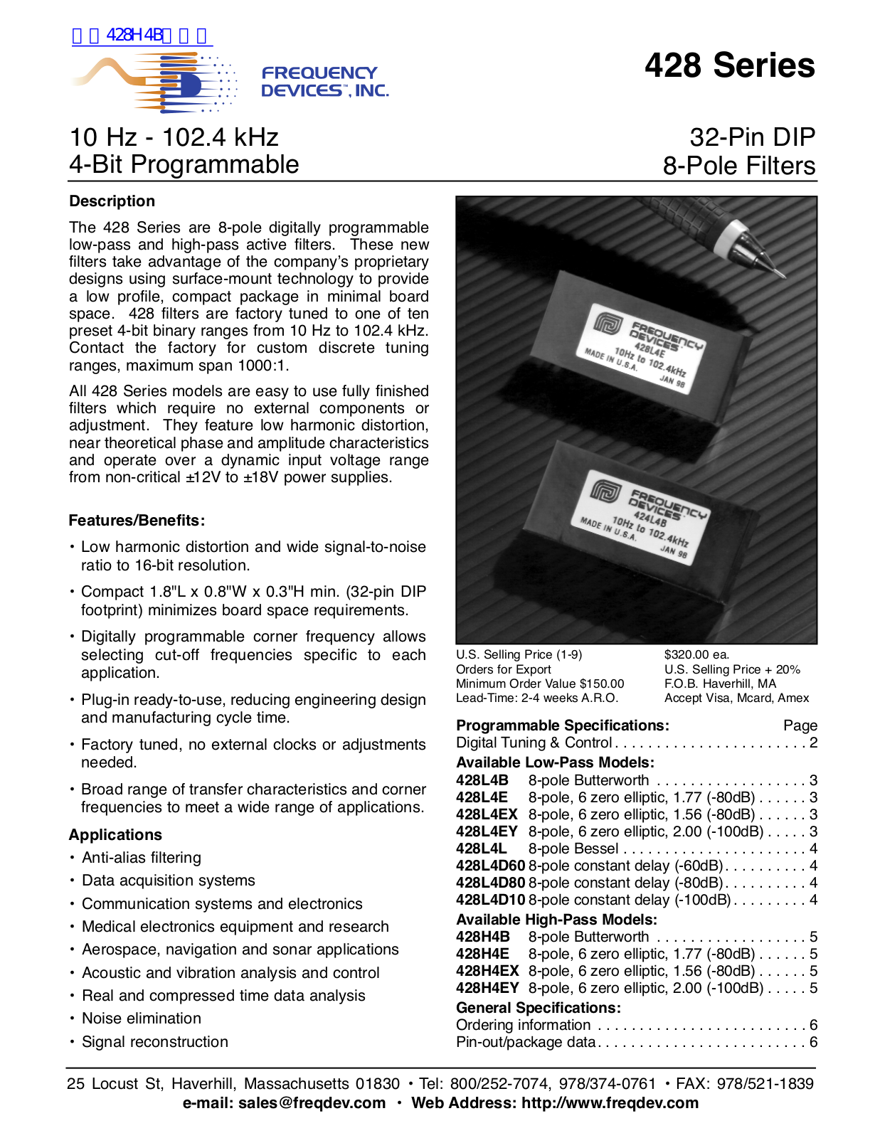 Frequency Devices 428L4B, 428L4E, 428L4EX, 428L4EY, 428L4L User Guide