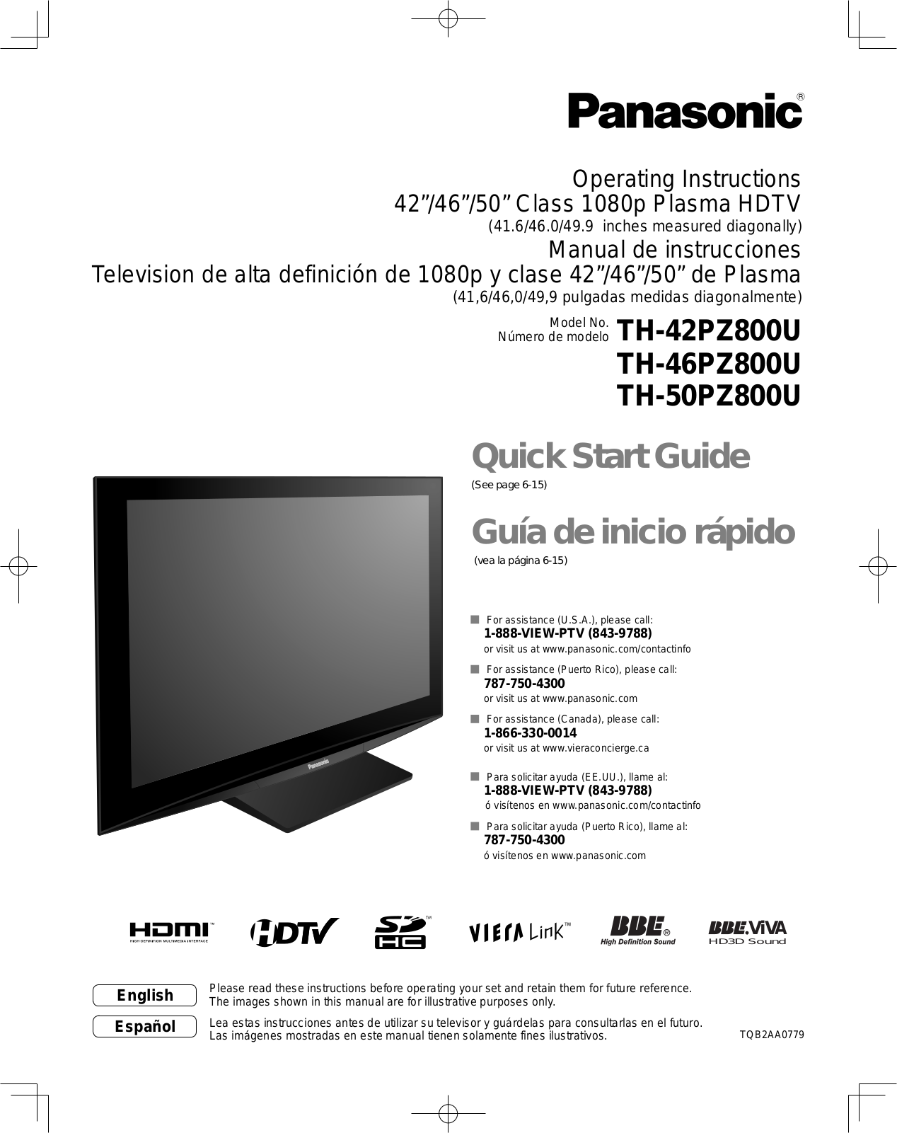 Panasonic TH-42PZ800U, TH-46PZ800U, TH-50PZ800U User Manual