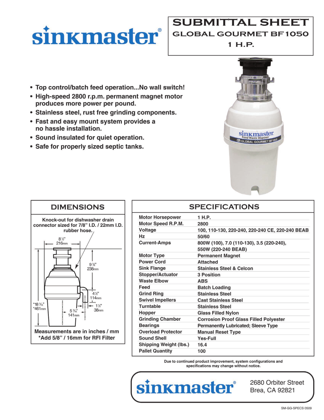 Waste King BF1050 User Manual