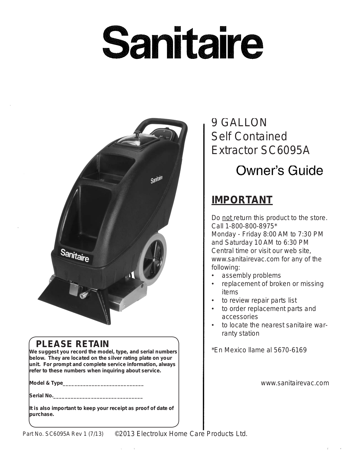 Sanitaire SC6095A User Manual