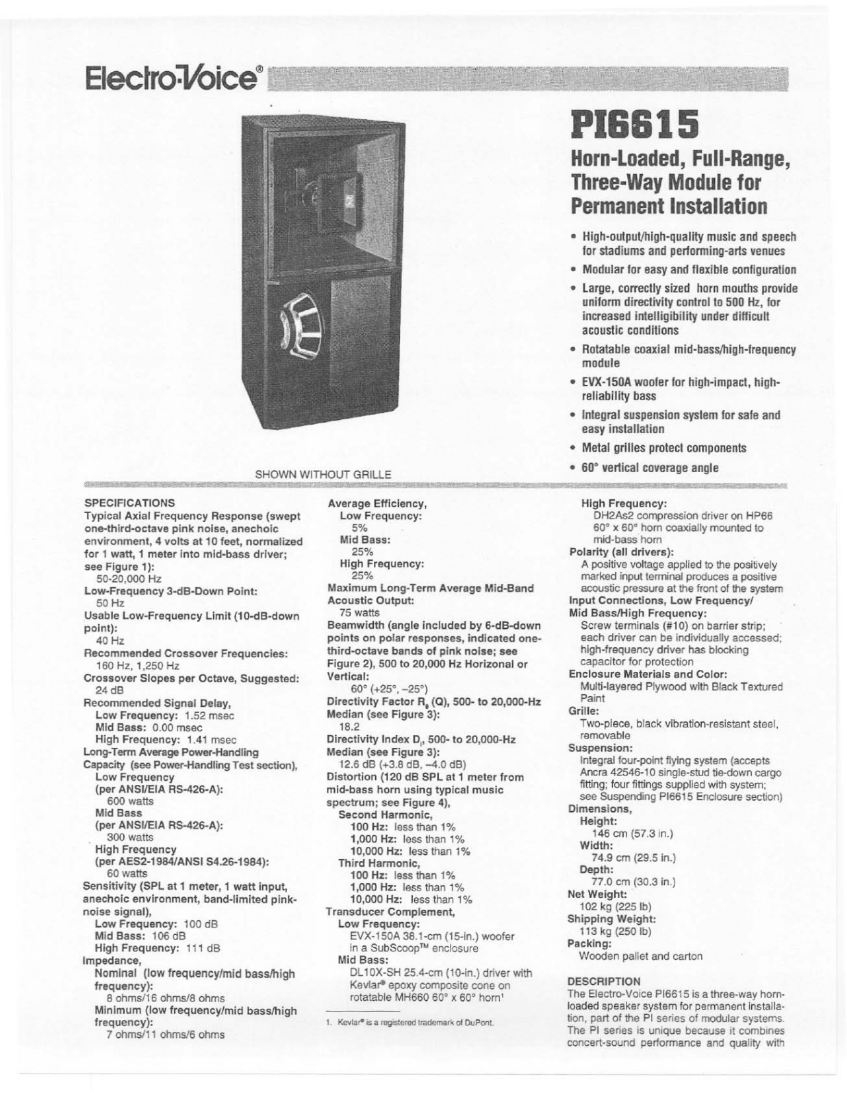 Electro-voice PI6615 DATASHEET