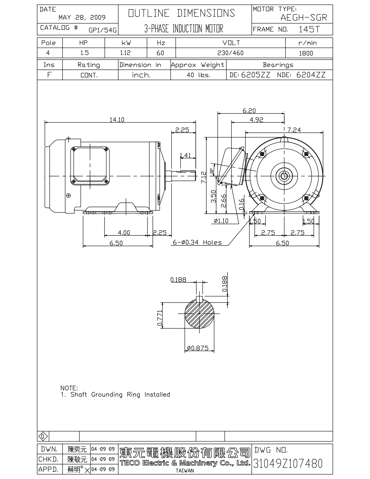 Datasheet GP1/54G Reference Drawing (Teco) - ManualMachine.com