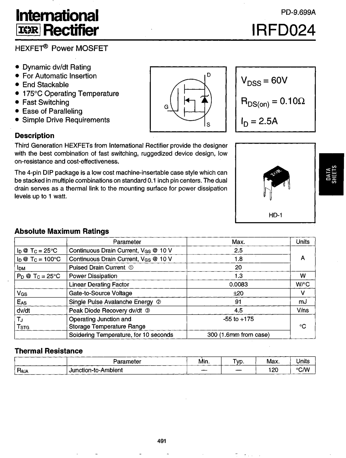 International Rectifier IRFD024 Datasheet