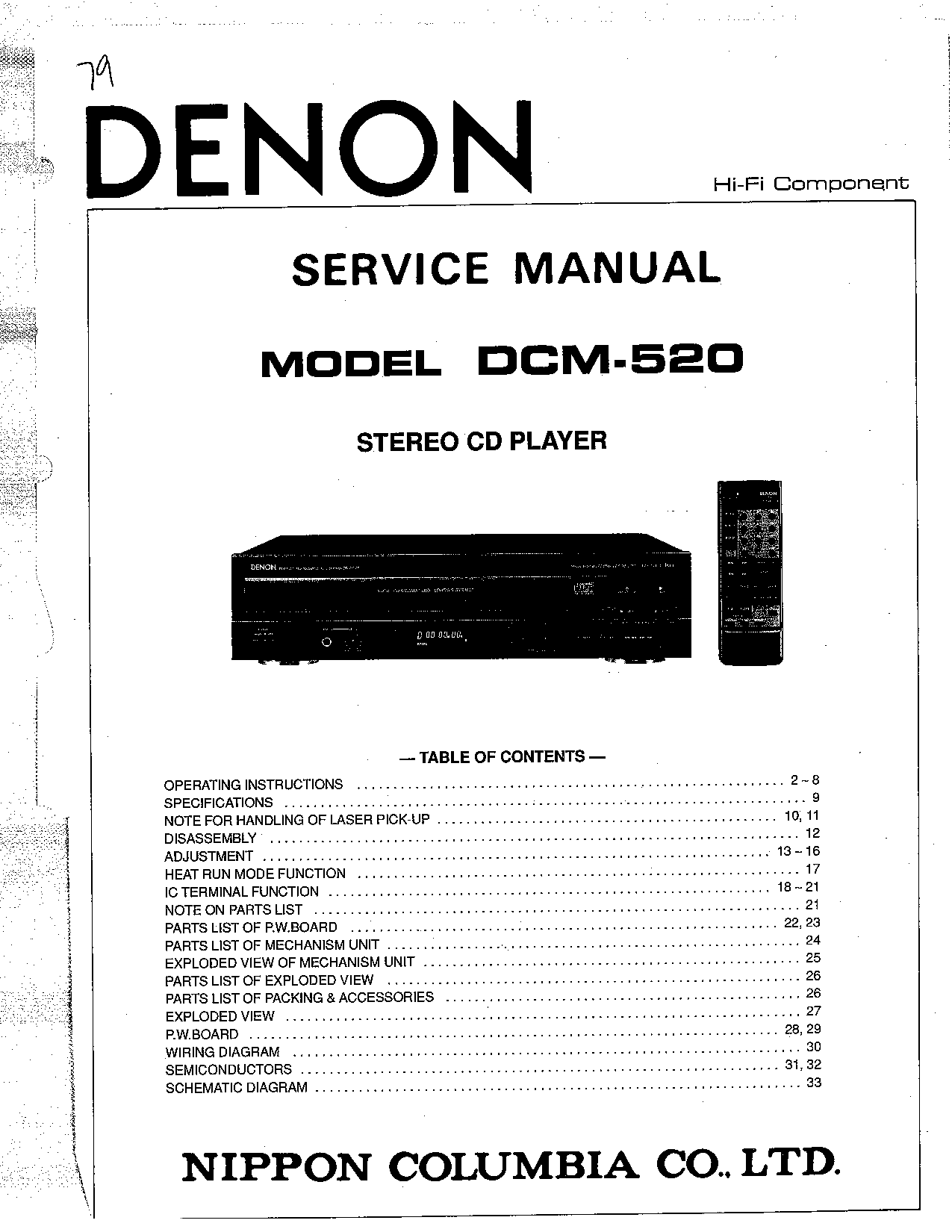 Denon DCM-520 Service Manual