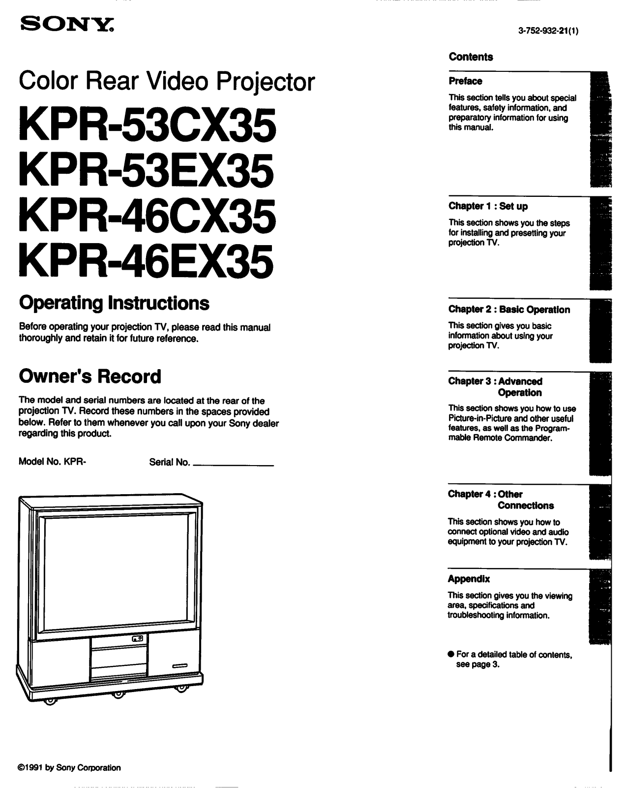 Sony kpr-53cx35 User Manual