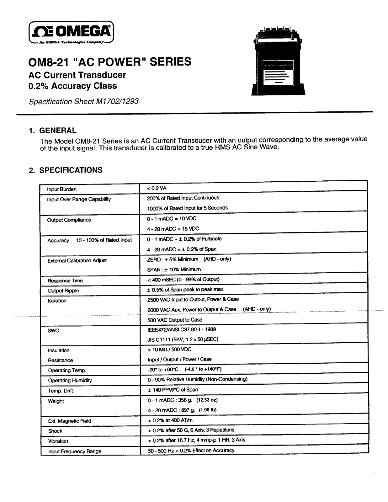 Omega Products OM8-21 User Manual